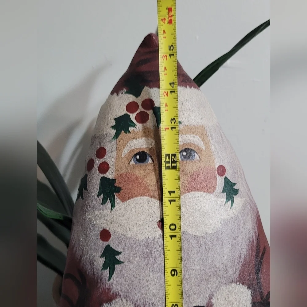 Vintage Santa Claus Hand Painted Oil Cloth canvas Stuffed Holiday Throw Pillow